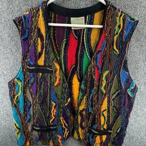 Coogi Medium Cotton Colorful Australia Knit Sweater Vest Sleeveless 3D **